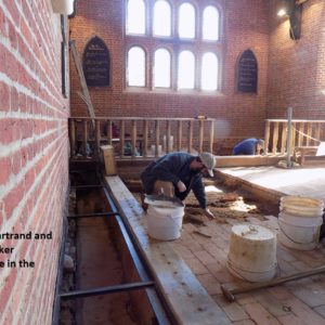Archaeologists excavate in brick church