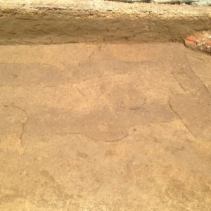 outlined horizontal features in an excavation area