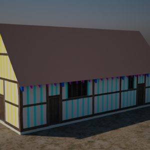 Modeled church exterior showing simple framing