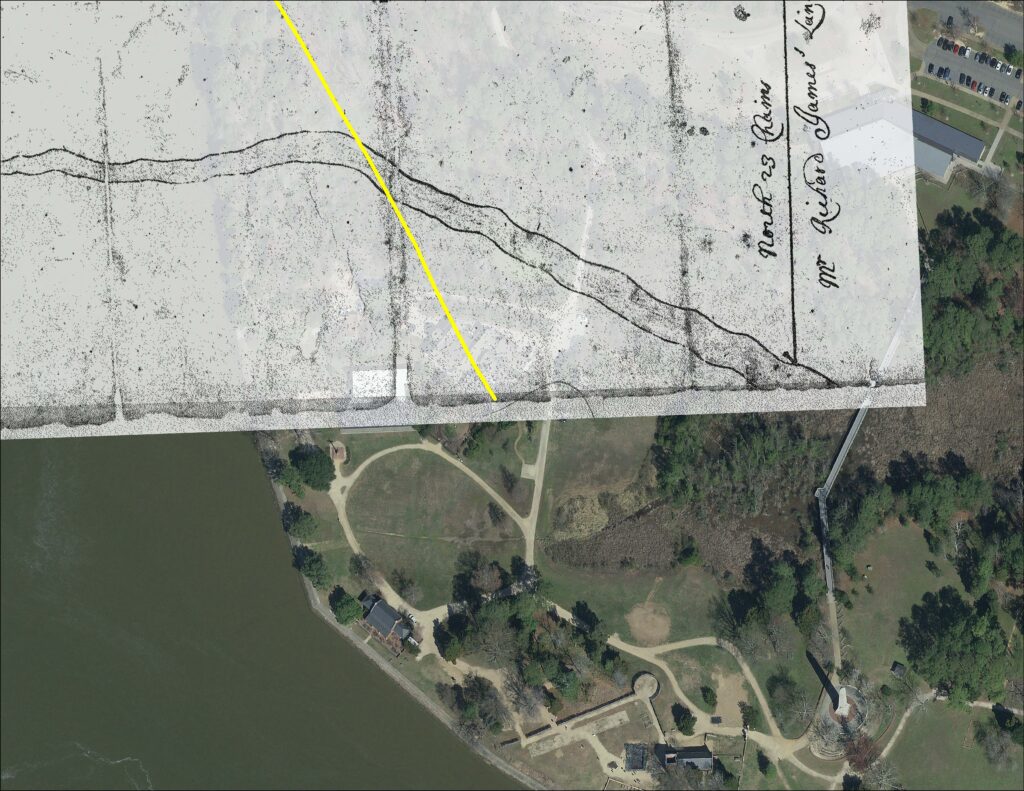 A 1686 map drawn by John Soane showing the Great Road. The historic map is overlaid on a modern aerial image to assist in orientation.