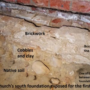 Excavated brick church foundations