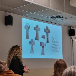 Gemologist Sarah Steele gives a presentation on jet crucifixes of Jamestown.