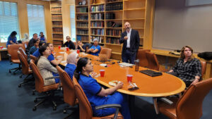 Director of Collections and Conservation Michael Lavin gives a presentation on the history of Jamestown to dental students in the Forensics Study Club at the University of Pennsylvania.