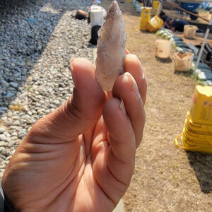 A projectile point found in the excavations in front of the Archaearium.
