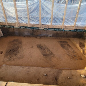 The three burials at the 1607 burial ground. The leftmost one is unusually wide leading to speculation that it might contain two individuals. It did not.