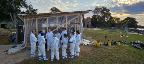 The archaeologists prepare for excavations in the 1607 burial ground.