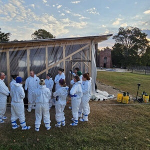 The archaeologists prepare for excavations in the 1607 burial ground.