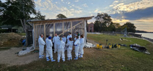 The archaeologists prepare for excavations in the 1607 burial ground.