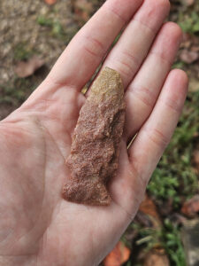 A nearly complete projectile point, possibly of the Clagett type, found by a camper. If a Clagett point, it dates to 4000-3000 BCE.