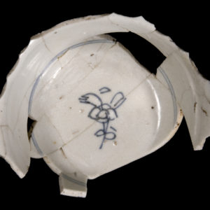 Interior of porcelain bowl with flower decoration