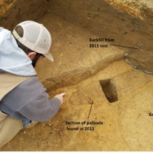 Notated features within an excavation unit