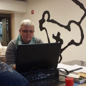 Volunteer entering data on a computer