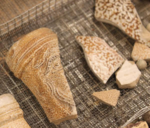 stoneware sherds in a screen