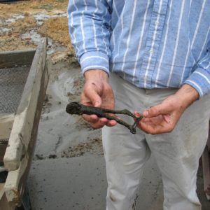 Staff holding an iron tool