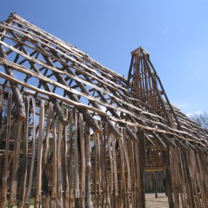 Reconstructed wooden barracks frame