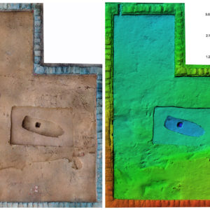 An orthomosaic and digital elevation model (DEM) of the "burial" excavation near the Pitch and Tar Swamp.