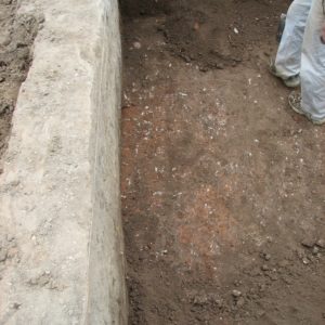 Exposed bricks within an excavation unit