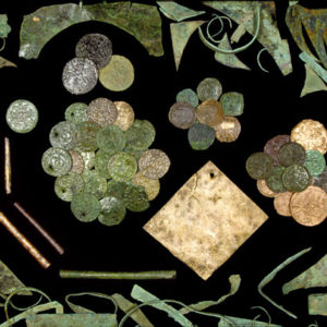 Selection of copper alloy artifacts including coins and tools