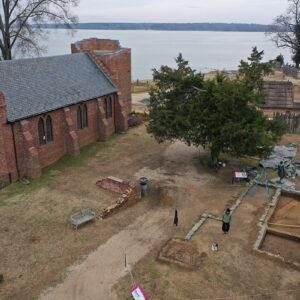 A drone shot of the North Church excavations