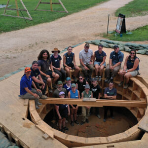 The field school students (in the well ring) and archaeological staff. The well will be dug in earnest in August.