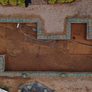 A drone shot of the excavations just outside the Church Tower