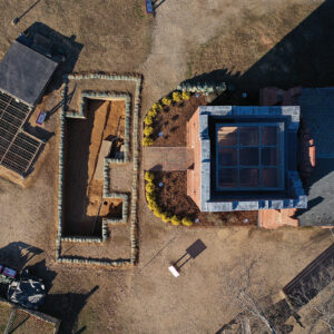 A drone shot of the excavations west of the Church Tower
