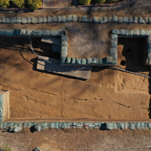A drone record shot of the excavations west of the Church Tower