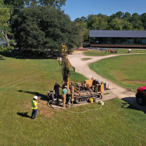 A drone shot of the boring work near the Dale House