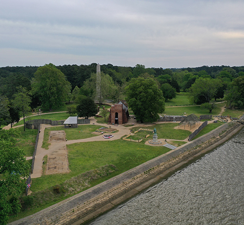 Drone shot of the James Fort