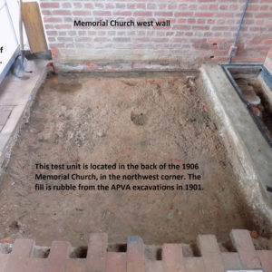 Excavation test unit within brick church