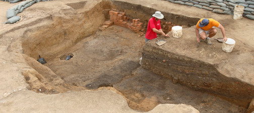 Archaeologists excavating cellar