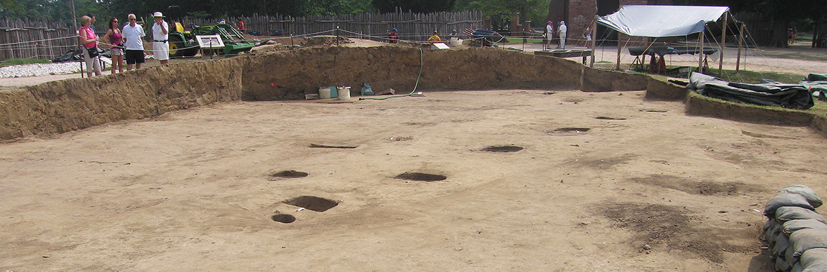 Line of postholes in an excavation unit