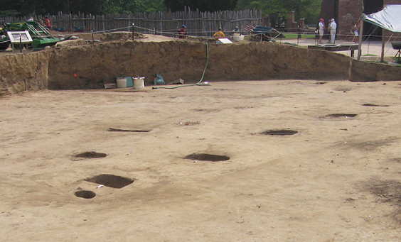 Line of postholes in an excavation unit