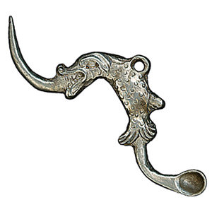 Silver dolphin-shaped earpicker with small spoon at one end
