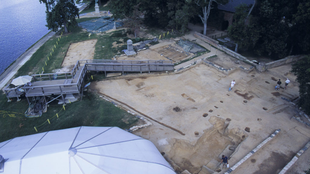 Aerial view of excavations and viewing platform