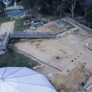 Aerial view of fort excavations and viewing platform