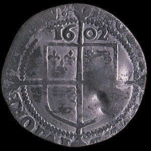 Silver English 1602 sixpence