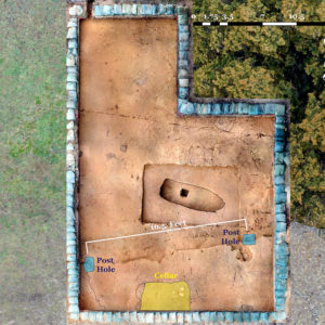 The "burial" site showing the cellar and postholes location