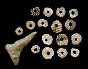 Shell beads and drill