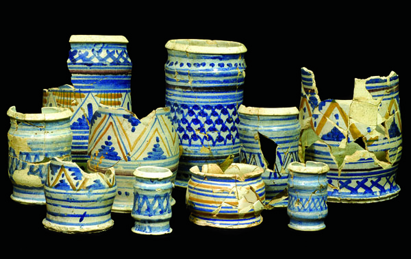 Assortment of Delft drug jars