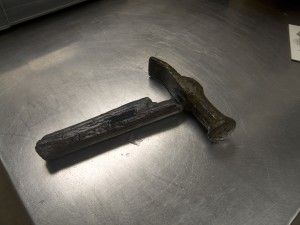 hammer with wooden handle and iron head