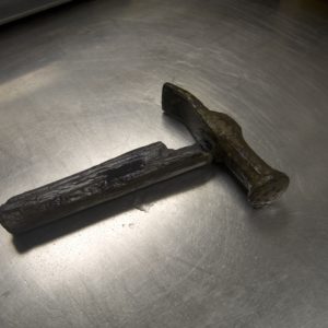 hammer with wooden handle and iron head