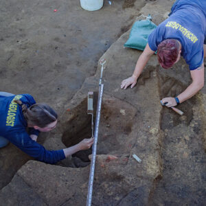 Staff Archaeologists Natalie Reid and Caitlin Delmas at work in the 1607 Burial Ground.