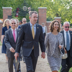 Virginia Governor Ralph Northam and his wife Pam walk to the Memorial Church
