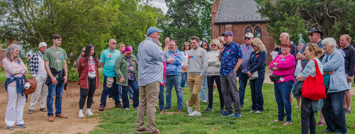 Public Historian Mark Summers gives a walking tour on the history of Jamestown.