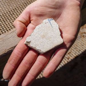 A delft tile fragment found in the Confederate moat.