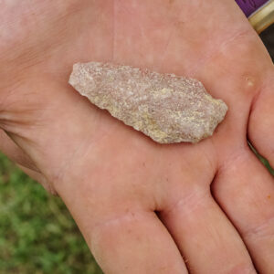 A projectile point found while excavating one of the graves in the 1607 burial ground