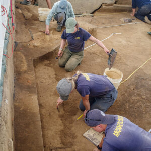 The team trowels away at the upper layers of the 1607 Burial Ground.