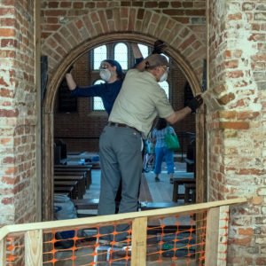 Preservationists restore Memorial Church doorway