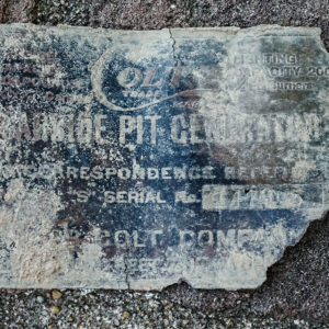 Label for the carbide pit generator found near it